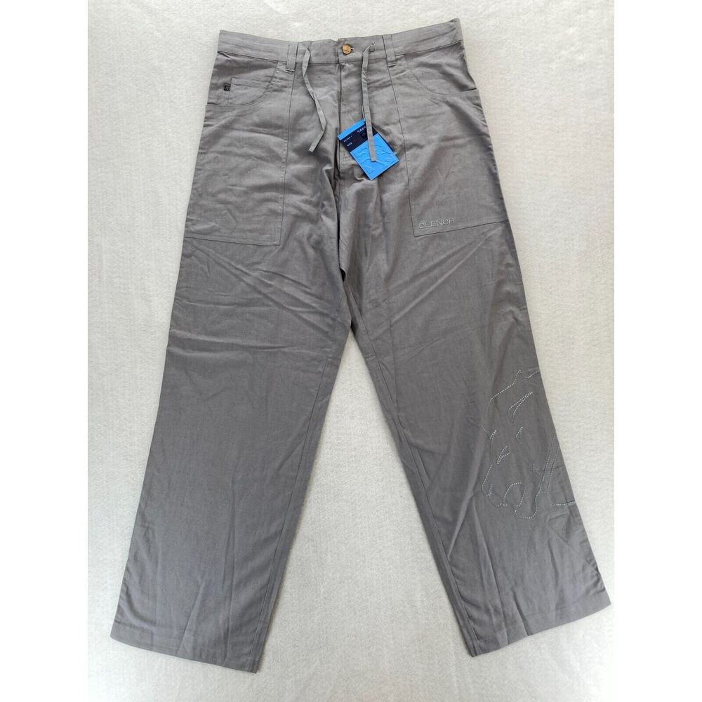 Vintage Clench Jeans‎ Linen Pants Mens 2XL Gray Baggy Straight Lion Embroidery